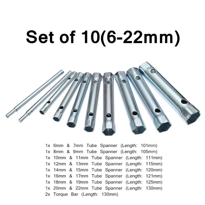 Set di chiavi a tubo metriche da 6-22 mm, 10 pezzi, per candele, in acciaio